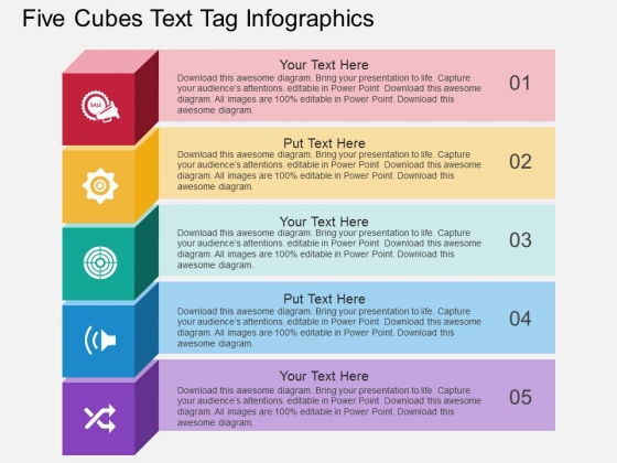 Five Cubes Text Tag Infographics Powerpoint Template Five Cubes Text Tag Infographics Powerpoint Template