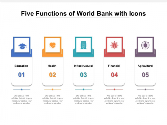 Five Functions Of World Bank With Icons Ppt PowerPoint Presentation Gallery Format Ideas PDF
