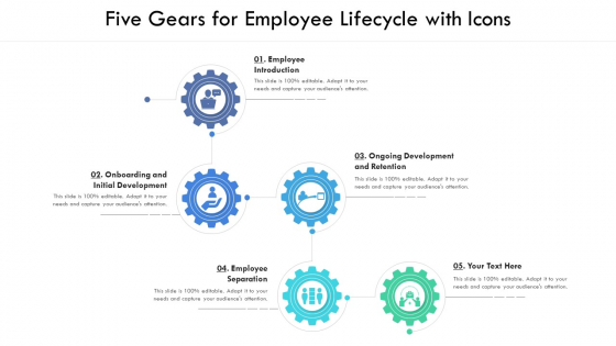 Five Gears For Employee Lifecycle With Icons Ppt PowerPoint Presentation Gallery Information PDF