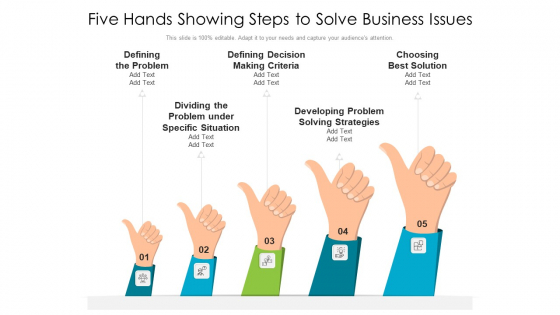 Five Hands Showing Steps To Solve Business Issues Ppt Gallery Mockup PDF
