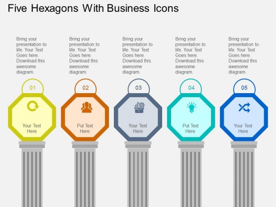 Five Hexagons With Business Icons Powerpoint Templates Five Hexagons With Business Icons Powerpoint Templates
