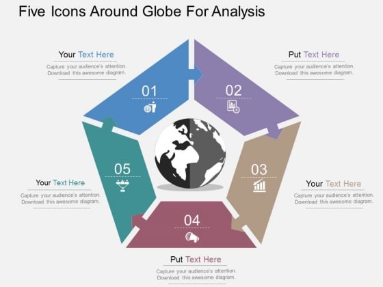 Five Icons Around Globe For Analysis Powerpoint Templates Five Icons Around Globe For Analysis Powerpoint Templates
