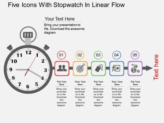 Five Icons With Stopwatch In Linear Flow Powerpoint Templates Five Icons With Stopwatch In Linear Flow Powerpoint Templates