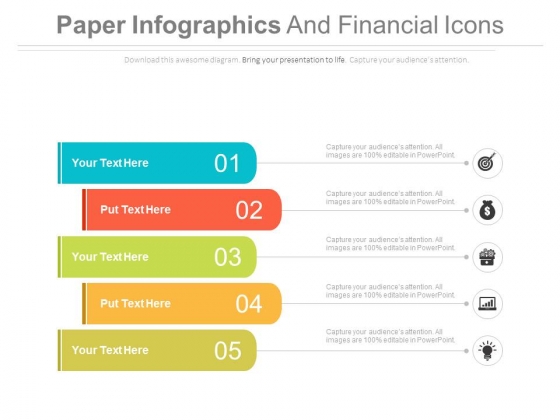 Five Infographic Tags For Market Share Information Powerpoint Template