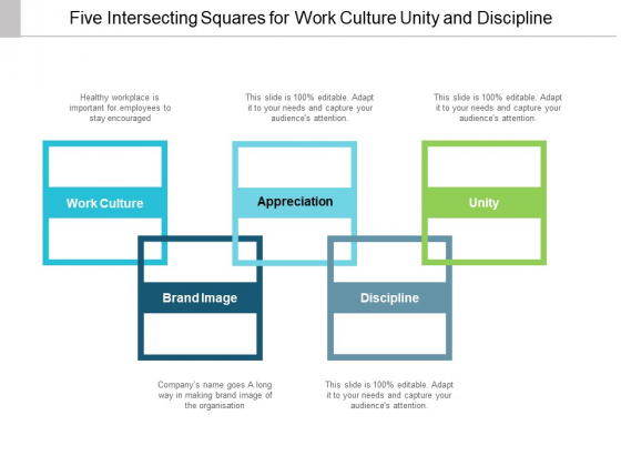Five Intersecting Squares For Work Culture Unity And Discipline Ppt PowerPoint Presentation Infographics Infographic Template Five Intersecting Squares For Work Culture Unity And Discipline Ppt PowerPoint Presentation Infographics Infographic Template
