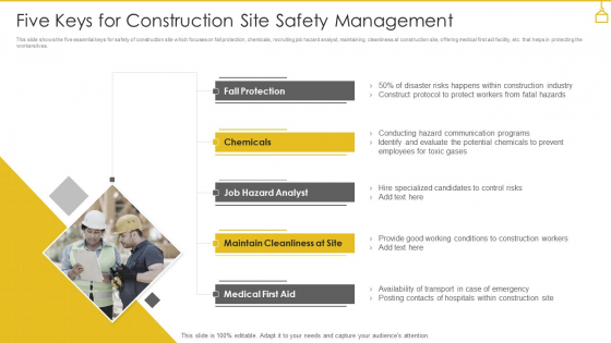 Five Keys For Construction Site Safety Management Background PDF