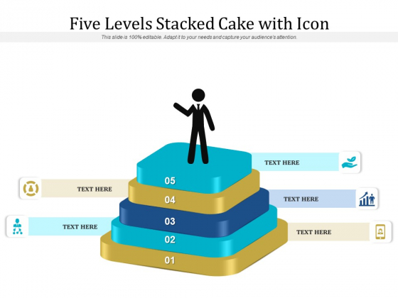 Five Levels Stacked Cake With Icon Ppt PowerPoint Presentation Ideas Layout PDF
