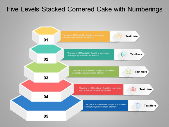 Five Levels Stacked Cornered Cake With Numberings Ppt PowerPoint Presentation Slides Pictures PDF
