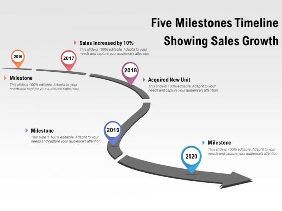 Five Milestones Timeline Showing Sales Growth Ppt PowerPoint Presentation Icon Rules