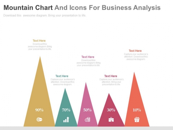 Five Mountain Chart With Icons For Financial Analysis Powerpoint Slides