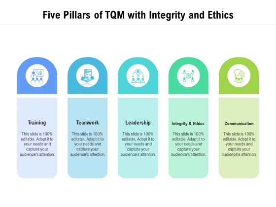 Five Pillars Of TQM With Integrity And Ethics Ppt PowerPoint Presentation Infographic Template Show PDF