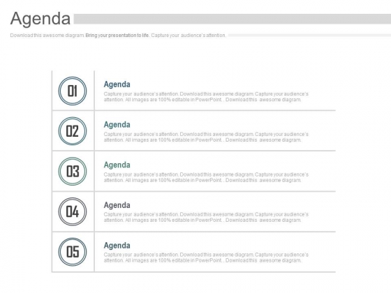 Five Points Business Agenda Diagram Powerpoint Slides