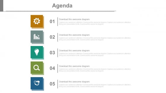 Five Points Vertical Chart For Business Agenda Powerpoint Slides
