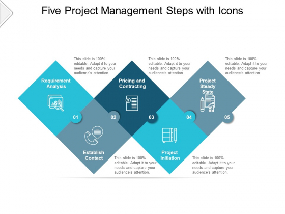 Five Project Management Steps With Icons Ppt PowerPoint Presentation Model Show