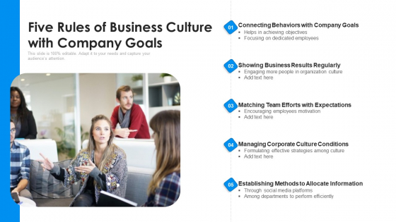 Five Rules Of Business Culture With Company Goals Ppt PowerPoint Presentation Gallery Styles PDF