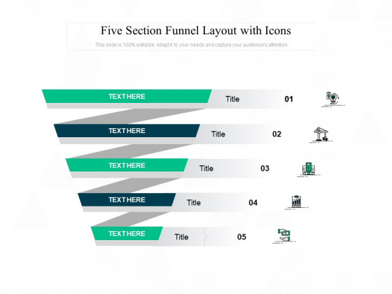 Five Section Funnel Layout With Icons Ppt PowerPoint Presentation Professional Example Topics Five Section Funnel Layout With Icons Ppt PowerPoint Presentation Professional Example Topics