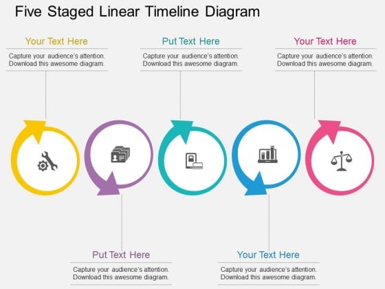 Five Staged Linear Timeline Diagram Powerpoint Template