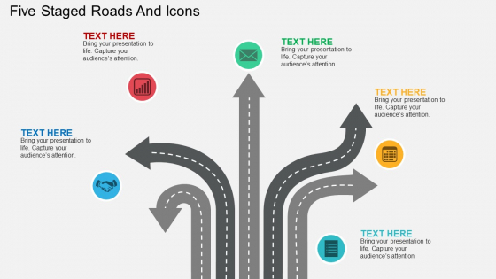 Five Staged Roads And Icons PowerPoint Template