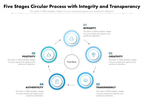 Five Stages Circular Process With Integrity And Transperancy Ppt PowerPoint Presentation Inspiration Icons PDF