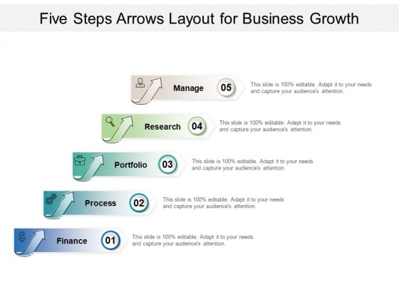 Five Steps Arrows Layout For Business Growth Ppt PowerPoint Presentation Summary Infographics PDF Five Steps Arrows Layout For Business Growth Ppt PowerPoint Presentation Summary Infographics PDF