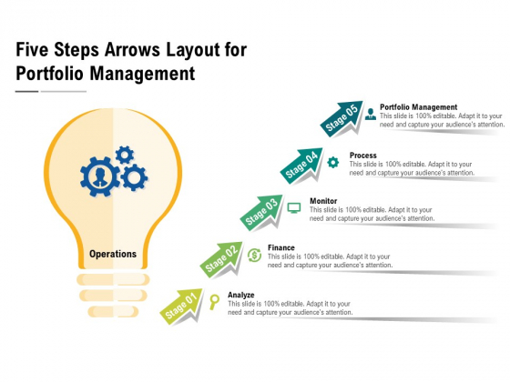 Five Steps Arrows Layout For Portfolio Management Ppt PowerPoint Presentation Portfolio Example PDF Five Steps Arrows Layout For Portfolio Management Ppt PowerPoint Presentation Portfolio Example PDF