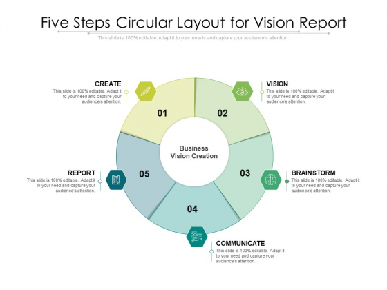 Five Steps Circular Layout For Vision Report Ppt PowerPoint Presentation Gallery Show PDF Five Steps Circular Layout For Vision Report Ppt PowerPoint Presentation Gallery Show PDF