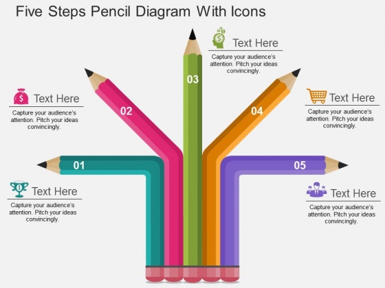 Five Steps Pencil Diagram With Icons Powerpoint Template