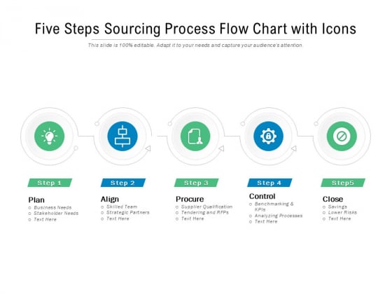 Five Steps Sourcing Process Flow Chart With Icons Ppt PowerPoint Presentation Summary Influencers Five Steps Sourcing Process Flow Chart With Icons Ppt PowerPoint Presentation Summary Influencers