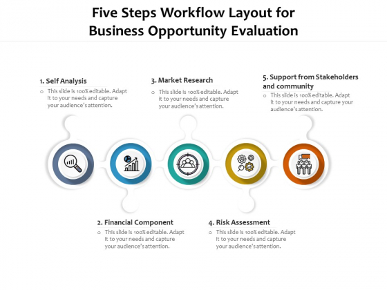 Five Steps Workflow Layout For Business Opportunity Evaluation Ppt PowerPoint Presentation Icon Portfolio PDF Five Steps Workflow Layout For Business Opportunity Evaluation Ppt PowerPoint Presentation Icon Portfolio PDF