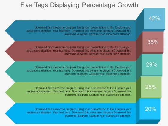 Five Tags Displaying Percentage Growth Powerpoint Template