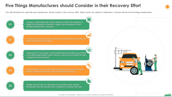 Five Things Manufacturers Should Consider In Their Recovery Effort Ppt Summary Sample PDF Five Things Manufacturers Should Consider In Their Recovery Effort Ppt Summary Sample PDF