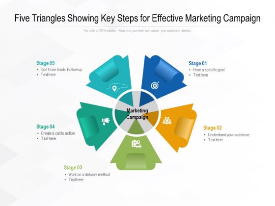 Five Triangles Showing Key Steps For Effective Marketing Campaign Ppt PowerPoint Presentation File Model PDF Five Triangles Showing Key Steps For Effective Marketing Campaign Ppt PowerPoint Presentation File Model PDF