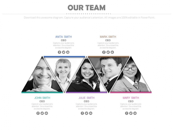 Five Triangles With Team Pictures Powerpoint Slides Five Triangles With Team Pictures Powerpoint Slides
