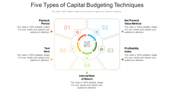 Five Types Of Capital Budgeting Techniques Ppt PowerPoint Presentation File Clipart Images PDF