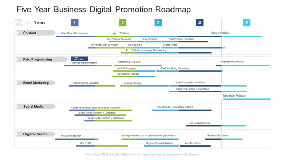 Five Year Business Digital Promotion Roadmap Clipart