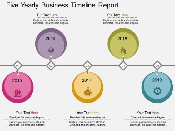 Five Yearly Business Timeline Report Powerpoint Template