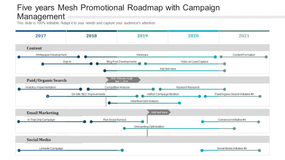Five Years Mesh Promotional Roadmap With Campaign Management Information Five Years Mesh Promotional Roadmap With Campaign Management Information