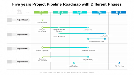 Five Years Project Pipeline Roadmap With Different Phases Introduction
