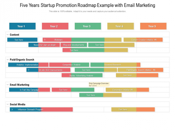 Five Years Startup Promotion Roadmap Example With Email Marketing Elements Five Years Startup Promotion Roadmap Example With Email Marketing Elements