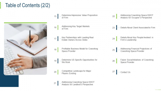 Flexible Workspace Investor Financing Elevator Pitch Deck Table Of Contents Key Infographics PDF Flexible Workspace Investor Financing Elevator Pitch Deck Table Of Contents Key Infographics PDF