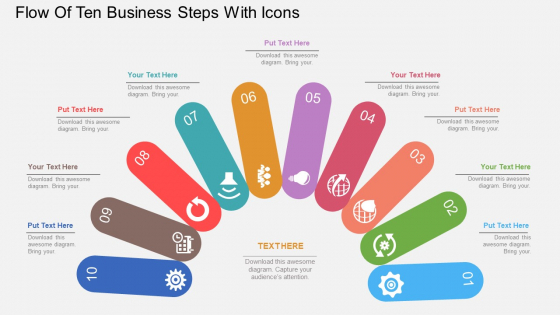 Flow Of Ten Business Steps With Icons Powerpoint Template