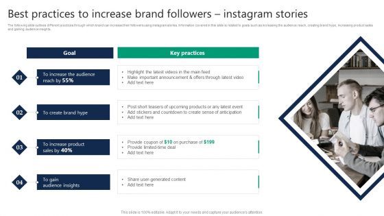 Formulating Video Marketing Strategies To Enhance Sales Best Practices To Increase Brand Followers Instagram Stories Inspiration PDF