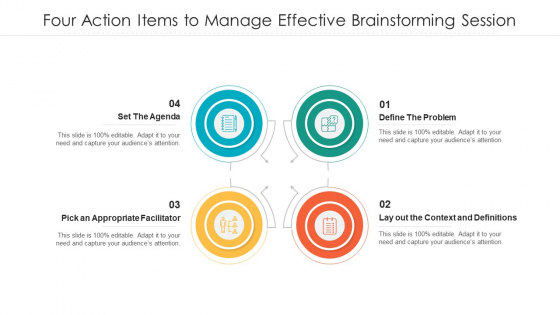 Four Action Items To Manage Effective Brainstorming Session Ppt PowerPoint Presentation File Clipart PDF