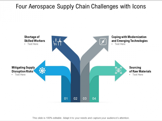 Four Aerospace Supply Chain Challenges With Icons Ppt PowerPoint Presentation File Graphics