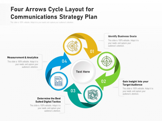Four Arrows Cycle Layout For Communications Strategy Plan Ppt PowerPoint Presentation File Structure PDF