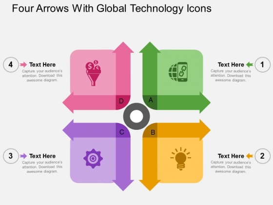 Four Arrows With Global Technology Icons Powerpoint Templates Four Arrows With Global Technology Icons Powerpoint Templates