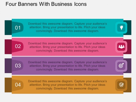 Four Banners With Business Icons Powerpoint Template