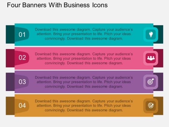Four Banners With Business Icons Powerpoint Template Four Banners With Business Icons Powerpoint Template
