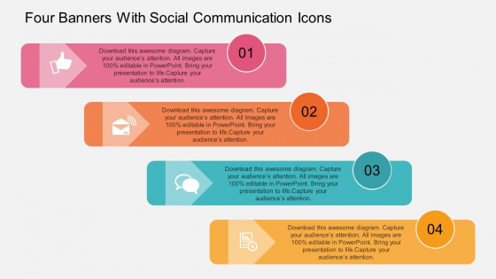 Four Banners With Social Communication Icons Powerpoint Template