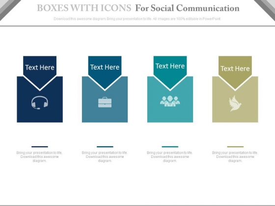 Four Boxes For Social Media And Communication Powerpoint Slides